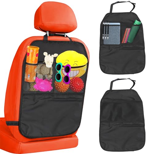 2Pcs Protezione Sedile Auto Bambini, Organizer Sedile Posteriore Auto Universale Sedile Impermeabile Organizzatore con 2 Tasche,Organizer Sedile Auto Proteggi Sedili Auto Organizer per Seggiolino Auto