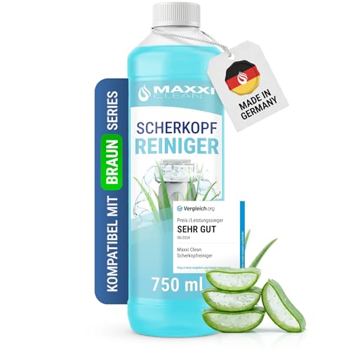 Maxxi Clean | 750 ml Nachfüllflüssigkeit Scherkopfreiniger für Reinigungskartusche | Rasierer Reinigungsflüssigkeit kompatibel mit Braun Reinigungsstation | Reinigungsspray mit Aloe Vera Duft