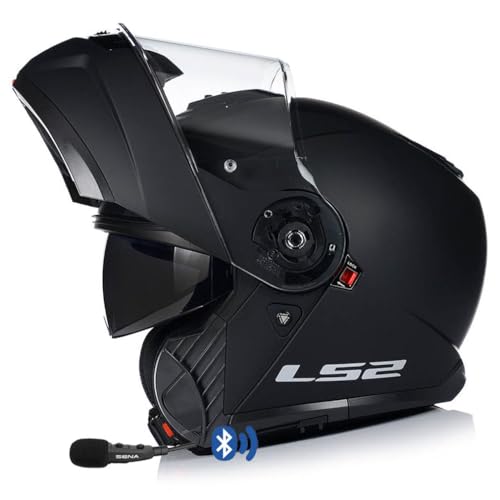 LS2 FF908 Strobe II Negro Mate   Twiins HF3 Bluetooth Intercom Integrado   Casco de Moto Modular con Visor Solar   Homologado ECE 22.06 (L)