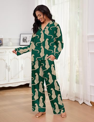 SHESHOW Satin Pajamas Set for Women Set Long Sleeve Button Down Pjs Sets 2 Piece Loungewear Animal Sleepwear XS-XXL4