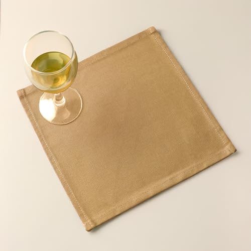 Image of Encasa XO Dining Cocktail Napkins 12 pcs (1 Dozen) Set of Large 23x23 cm (9 inchx9 inch) - Mustard - Absorbent Heavy Cotton Party Fabric Machine Washable for Home Restaurant Banquet & Hotel