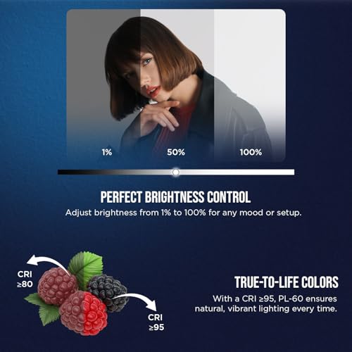 Image of HIFFIN 60W Portable RGB Video Light for Photography & Videography with 2500K-6500K Adjustable CCT, 6700mAh Rechargeable Battery, CRI 95+, 24 Light Effects, Light for Studio, YouTube & Content Creation