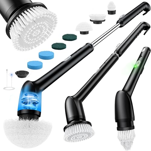 LyriFine Electric Cleaning Brush, Upgraded Full-Body IPX7 Waterproof Electric Spin Scrubber UK, 7 Heads, Long Handle & Dual Speed Electric Brush for Cleaning, Shower Cleaner for Bathroom Floor Tile