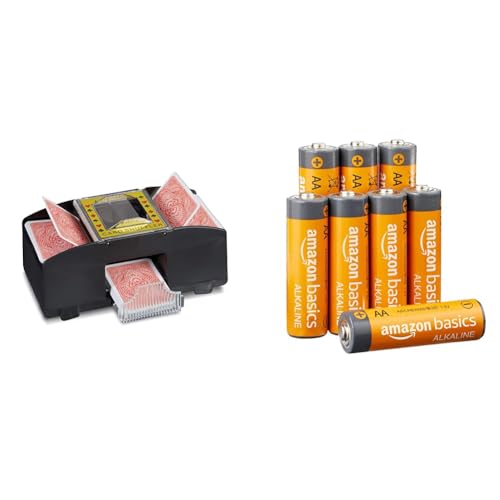 Relaxdays 10020520, schwarz Kartenmischmaschine, 2 Decks, 3 Jahre to 99 Jahre, batteriebetrieben, für Spielkarten bis 90 mm & Amazon Basics AA-Alkalibatterien, leistungsstark, 1,5 V, 8 Stück