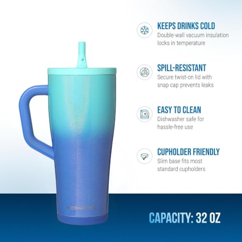 Image of Ice Shaker 32oz Tumbler with Handle & Straw | 32oz Ocean Breeze | Cold for 30+ Hours | 2-in-1 Tumbler Shaker Bottle | Odor-Free 32 ounce Bottle for Water, Protein Shakes, Smoothies, Cocktails