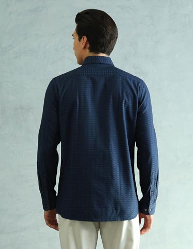 Image of Arrow Men's Textured Full Sleeves Slim fit Semi-Cutaway Collar Cotton Shirt