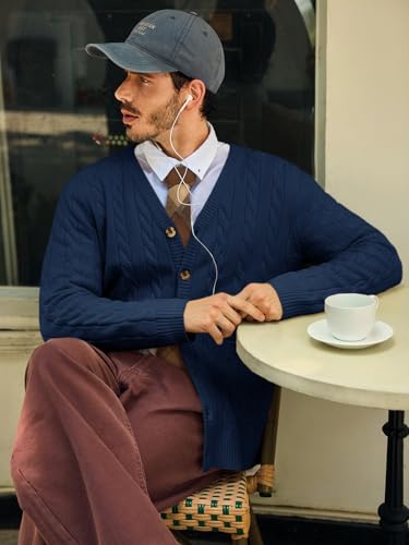 Runcati Mens Cable Knit Cardigan Sweater V Neck Casual Button Down Sweaters Long Sleeve Fall Outwear with Pockets3