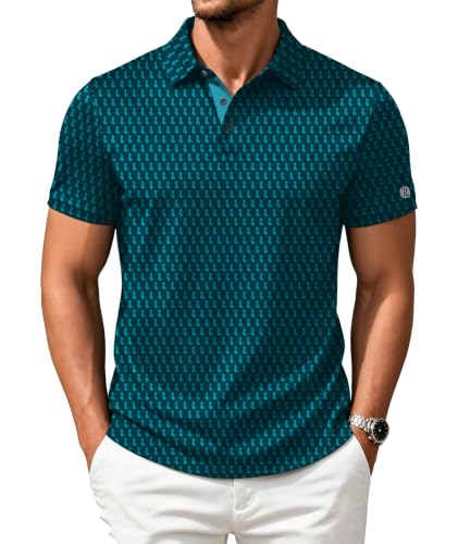 ZITY Mens Golf Shirts Short Sleeve Print Patterns Performance Moisture Wicking Polo Shirt