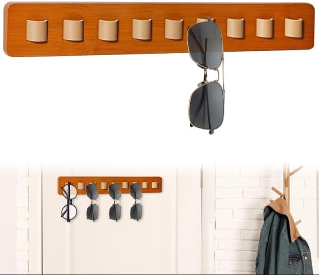 Emoin Haning - Organizador de lentes de sol, de madera, para colgar en la pared, soporte para múltiples gafas, estante de exhibición de gafas,