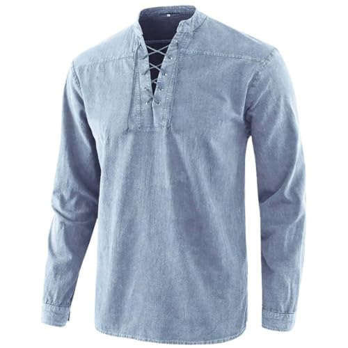 Camisa medieval para hombre de lino con cordones estilo vikingo retro