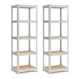 IlGruppone Set di 2 Scaffali in Metallo, Scaffalature a 5 Ripiani Regolabili, Senza Viti, Scaffale Salvaspazio Garage, Magazzino, Portante 875 kg - 40x60x180 cm