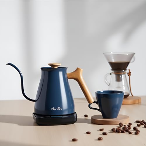Harriet Gooseneck Electric Kettle - 1200W Fast Heat, 0.8L Stainless Steel, Precision Temp Control & Timer, Wood Handle, Pour Over Coffee and Tea, Blue by harriet - Used condition - Image 2