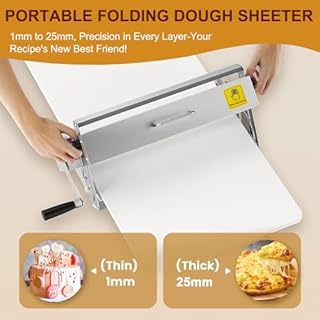 Sfogliatrice per Croissant, Macchina per Sfoglia Pieghevole Commerciale per Spessori da 0 a 25 mm, Pannello Antiaderente di Grandi Dimensioni, per Cucine Domestiche 60x30cm