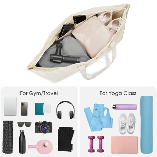 sportsnew Large Yoga Mat Bag with Shoes Compartment and Wet Pocket Ladies Pilates Gym Tote Bag with Yoga Mat Holder Strap for Women Men Workout Carrier Stuff Accessories, Beige by sportsnew - Image 7