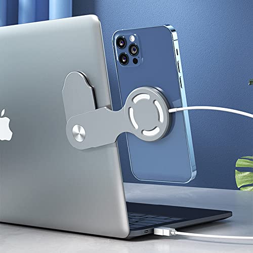 4EVER 2PCS Adjustable Laptop Phone Holder, Laptop Side Mount Clip, Computer Monitor Expansion Bracket,Foldable Magnetic Wireless Charger HolderiPhone12/13/14 Series MagSafe w/ 3M Adhesive. Black+Grey