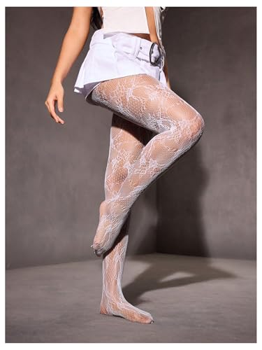 GORGLITTER Women's Floral Lace Fishnet Mesh Tights High Waisted Sheer Pantyhose Sexy Vintage Stockings4