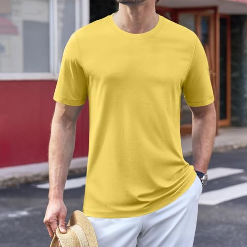Camisetas de manga corta para hombre, talla 6XL, cuello redondo, estilo casual, básica, ligera, a la moda, amarillo, L