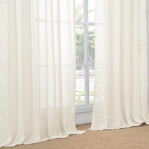 Image of BGment Ivory Linen Curtains 80 Inches Long for Living Room - Light Filtering Semi Sheer Textured Drapes with Rod Pocket Lightweight Window Treatments for Bedroom, 2 Panels Set, 52 X 80 Inch