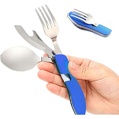 Senven® 4-en-1 Cubiertos Plegables de Acero Inoxidable para Camping Cover