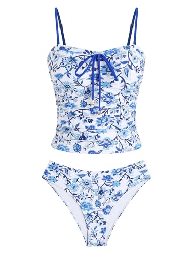Image of ZAFUL Bandeau Tankini Swimsuits for Women Tummy Control Slim Fitted Swimwear Strapless 2 Piece Bathing Suit