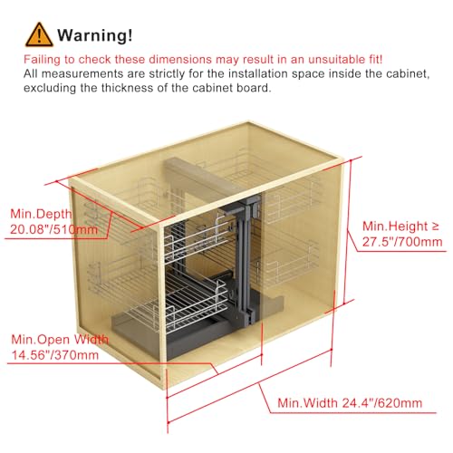 Miniatura 2 de Vadania Organizador Extraíble Para Esquinas Ciegas Para Armario De 800 Mm, Compatible Con Apertura Izquierda Y Derecha, Apertura Mínima De 356 Mm, Cesta Extraíble De 2 Niveles, Montaje Inferior