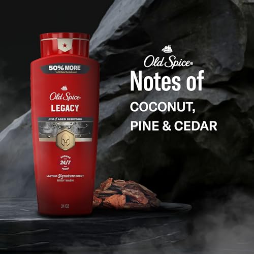 Image of Old Spice Body Wash for Men, 24 /7 Shower Fresh & Clean with Daily Use, Lasting Signature Scent, Refreshing Lather, Moisturizing Formula, Legacy with Coconut, Pine & Cedar Scent, 24 oz