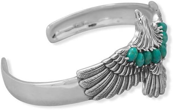 JewelryWeb 925 Sterling Silver Oxidized Turquoise Eagle Cuff Bracelet is 9mm Wide 4mm X 6mm Simulated Accents Cuff Bracelet for Women