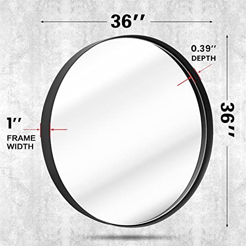 Bathroom Mirror Black Round Mirror 36 X 36 Inch Large Modern Wall Mirror, Metal Frame Circle Mirror Wall Mounted Decorative Mirror For Vanity, Bedroom, Living Room, Entryway #TOP2