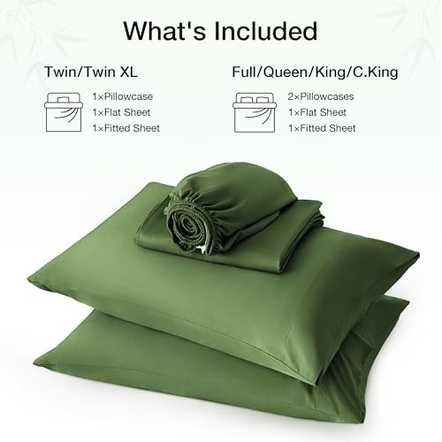 Image of Love's cabin 4 Piece Full Size Sheet Set, 100% Rayon Derived from Bamboo, Cooling & Breathable, Soft Silky Deep Pocket up to 16 inch, Hotel Luxury Bedding for Hot Sleepers, Olive Green