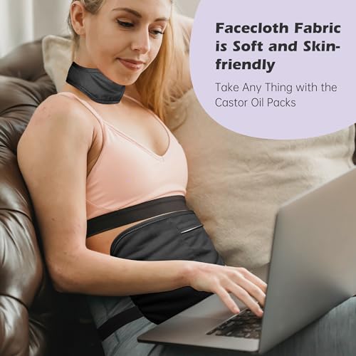 Image of 2 Pack Castor Oil Pack Wrap Organic Cotton for Liver Detox, Reusable Castor Oil Compress Highly Absorbent Anti Oil Leak, Black（Oil are Not Include