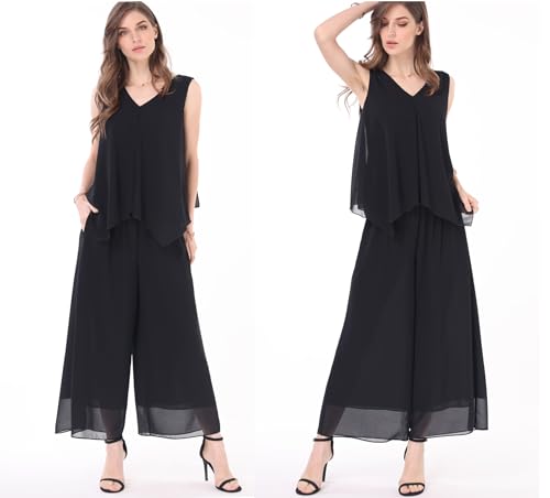 heipeiwa Women's Capris Crop Chiffon Pants Summer Beach Vacation Culottes Casual Dress Wide Leg Palazzo Pants3
