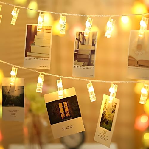 Image of K D Plastic Photo Clip String Lights - 3 Meter, 16 LED Warm Yellow Fairy Lights for Home, Room, Party & Festival Decoration (String Photo Clip Yellow)