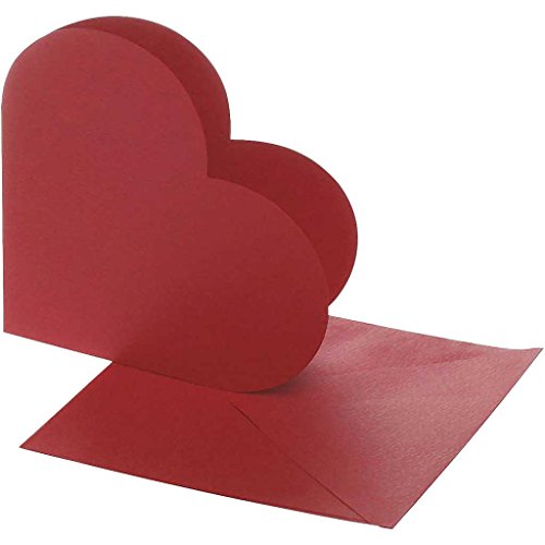 Tarjetas en forma de corazón, tamaño de la tarjeta 12,5x12,5 cm, tamaño sobre 13,5x13,5 cm, rojo, 10sets