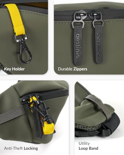 Image of Destinio Waist Bag for Man Woman - Anti Theft, Waterproof Zippers and Back Pocket - Large Travel Waist Pouch, Fanny Pack, Belt & Hip Bag for Hiking, Passport, Gym (Olive Green)