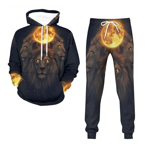 Conjunto deportivo de 2 piezas con estampado de león 3D para hombre, sudadera de manga larga, chaquetas y pantalones activos, león5, 5XL