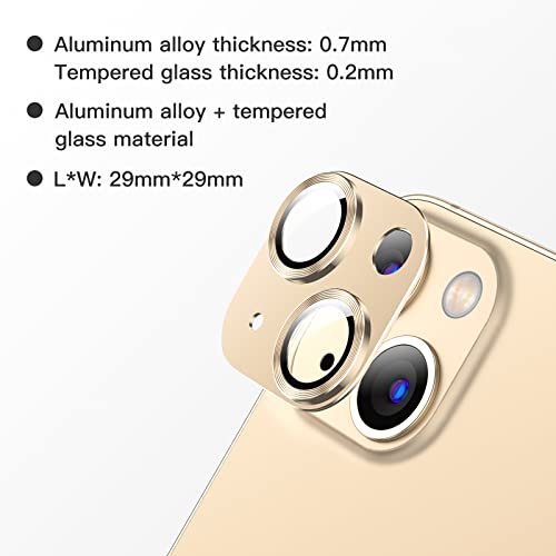 [2 Pack] Auleegei Camera Lens Protector Compatible With Iphone 14 6.1Inch And Iphone 14Plus 6.7Inch [9H Premium Tempered Glass] [Anti-Scratch] [Aviation Aluminum Camera Protection][99.99% Transparency][Does Not Affect Night Shooting] Gold #TOP5