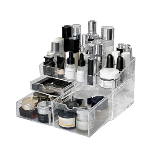 SLHEQING Organizador de Maquillaje, Organizador Cosmeticos con 3 cajones, Gran Capacidad Makeup Organizer, Caja Maquillaje para Tocador, Dormitorio, Baño