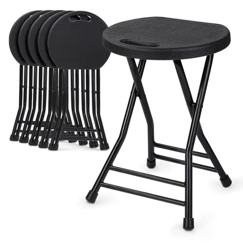 Magshion Foldable Stool With Handle Indoor Outdoor 6 Pack Backless Folding Stool Sturdy 230Lbs Capacity, 18 Inch Black #TOP30