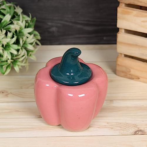 Image of QIMACPLUS Ceramic Capsicum Decorative Pickle Jar| Food Storage Jar | Multipurpose aachar, masala Jar For kitchen and Dining table 500 ML set of 1 Pink