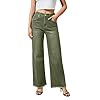 Guaile Women's Wide Leg Jeans High Waisted Strechy Jeans for Women Straight Raw Hem Loose Casual Denim Green Size 12 Short