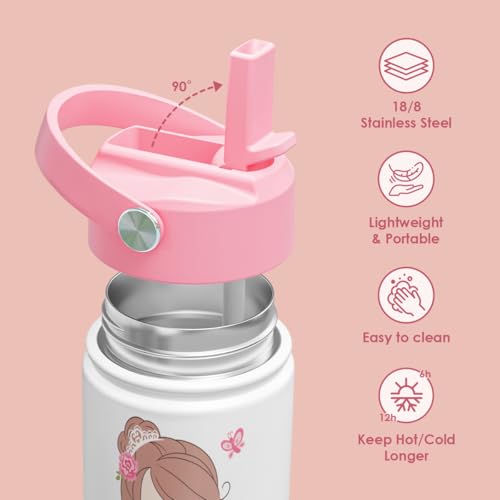 Image of SANDJEST Ballet Kid 12oz Water Bottle with Straw Lid - 2-Pack Insulated Stainless Steel Water Bottles for Kids Girls - Travel Cup for School Sports