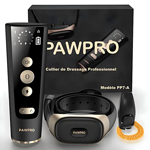 PAWPRO Collier de Dressage pour Chien | Collier Anti aboiement chien Portée 900m | Design Luxe 2023 avec Clicker | Notice en Français | Étanche Sans Fil et Rechargeable | 3 Modes Bip Vibration Choc