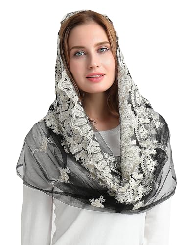 Leimandy Catholic Veil Chapel Veil Mantilla Church Veil Mass Veil S07 (Black)
