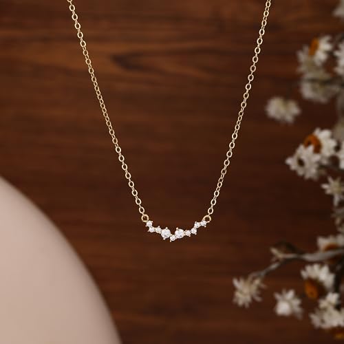 Sewyer Multi Cubic Zirconia Necklace,Dainty 14K Gold Plated Diamond Necklaces for Women Trendy Simulated Diamond Pendant Necklace Simple Wedding Necklaces for Bridesmaid Tarnish Free Gold Jewelry Gift — view 4