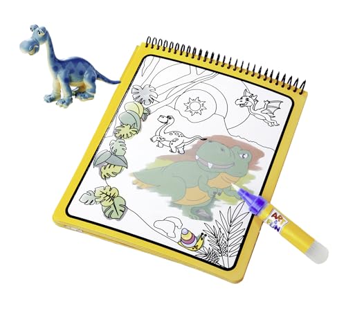 Simba 106334633 Art & Fun Wasser-Malbuch Dinos inkl. Dinosaurier-Figur - Malen mit dem Water Pen Wasserstift & 4 Dino-Motiven - Wasserzauber-Spielzeug für Kinder ab 3 Jahre