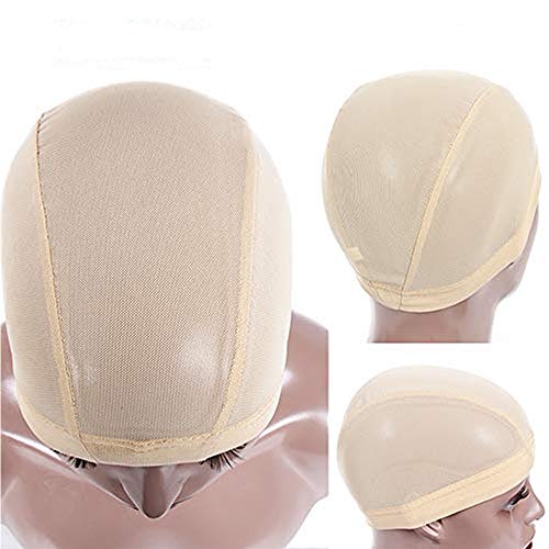 Alileader 4 Pcs/lot Mesh Dome Caps for Making Wigs Stretchable Nylon Net Mesh Dome Wig Cap Breathable Spandex Wig Caps for Women Lace Front Wig Making (Mesh/Beige,M)