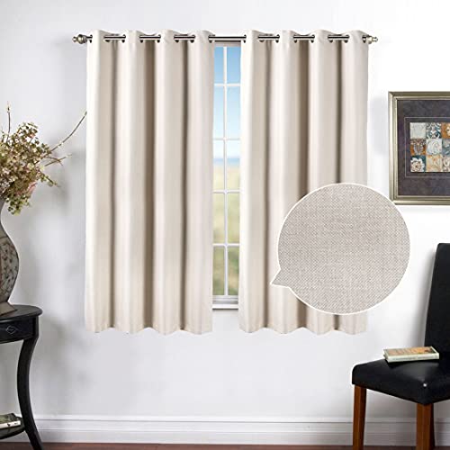 Rideaux occultants pour chambre à coucher, beige, neutre, imitation lin, à œillets, 117 x 137 cm, couleur taupe clair, court, pour garçons, enfants, salon,...