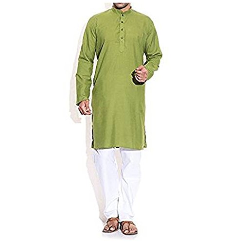 Kurta vert en coton pour homme tenue de fête indienne confortable taille XL