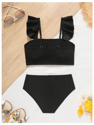 WDIRARA Girl's 2 Piece Ruffle Hem Shirred Tankini Sets Tank Top & High Waist Bikini Set2