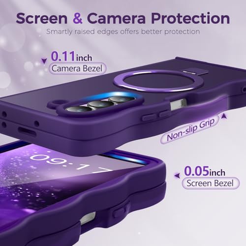 Image of Cute Wavy Magnetic Stand Case for Galaxy Z Fold 6 Fit for MagSafe, Purple